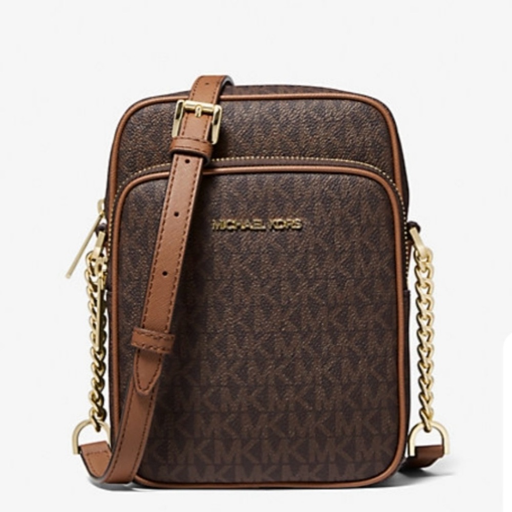 MICHAEL KORS Jet Set Travel Medium Logo Crossbody Flight Bag Messenger Brown